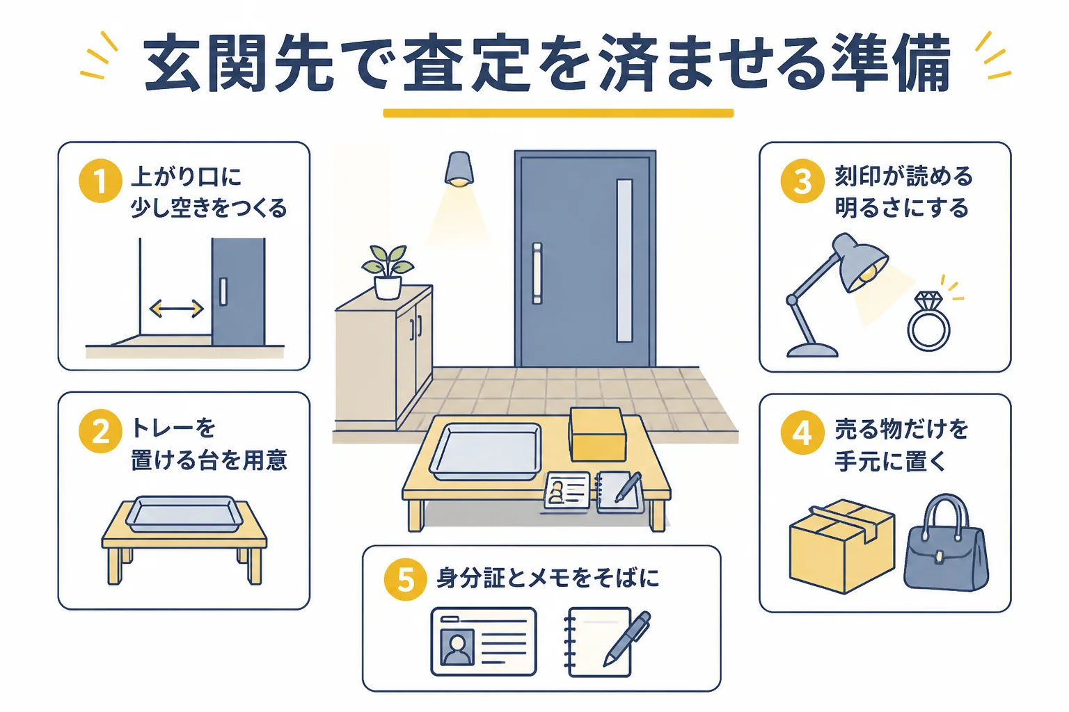 出張査定を玄関先で済ませる時の準備の図解