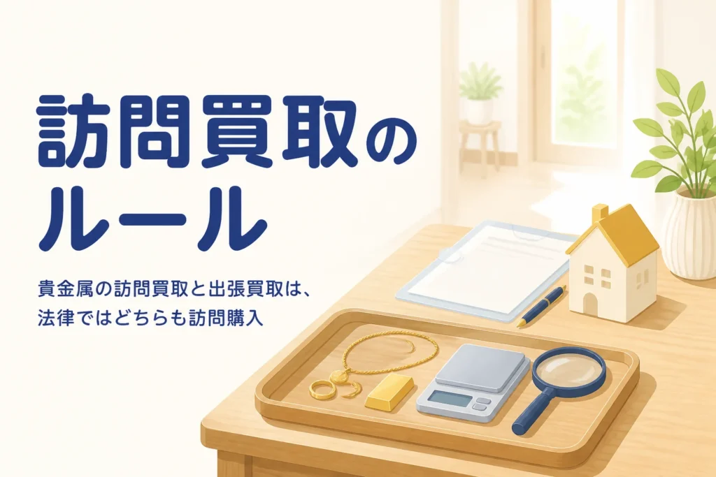 貴金属の訪問買取と出張買取のルールを表すイラスト