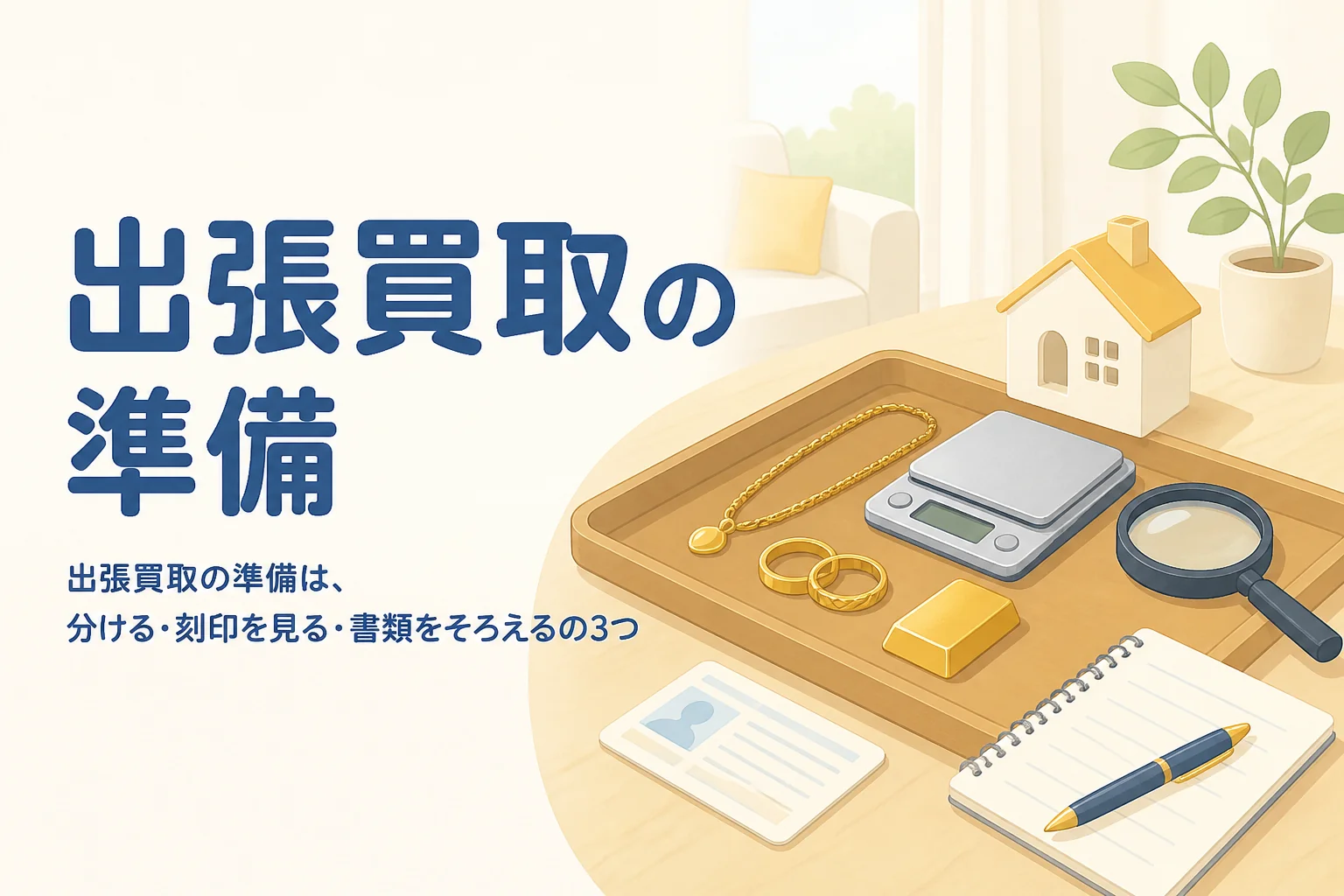 金の出張買取の前に準備することを紹介する記事のアイキャッチ
