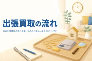 金の出張買取の流れを6ステップで紹介する記事のアイキャッチ