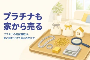 プラチナを宅配買取で売るイメージのイラスト