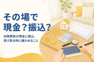 出張買取の代金を現金や振込で受け取るイメージのイラスト
