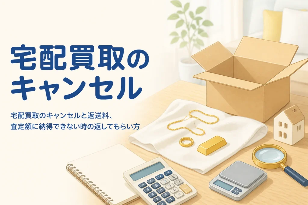 宅配買取のキャンセルと返送料、査定額に納得できない時の返してもらい方を紹介する記事のアイキャッチ
