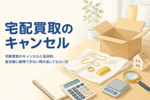 宅配買取のキャンセルと返送料、査定額に納得できない時の返してもらい方を紹介する記事のアイキャッチ