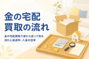 金の宅配買取で家から送って売る流れと送料・返送料・入金の目安を紹介する記事のアイキャッチ