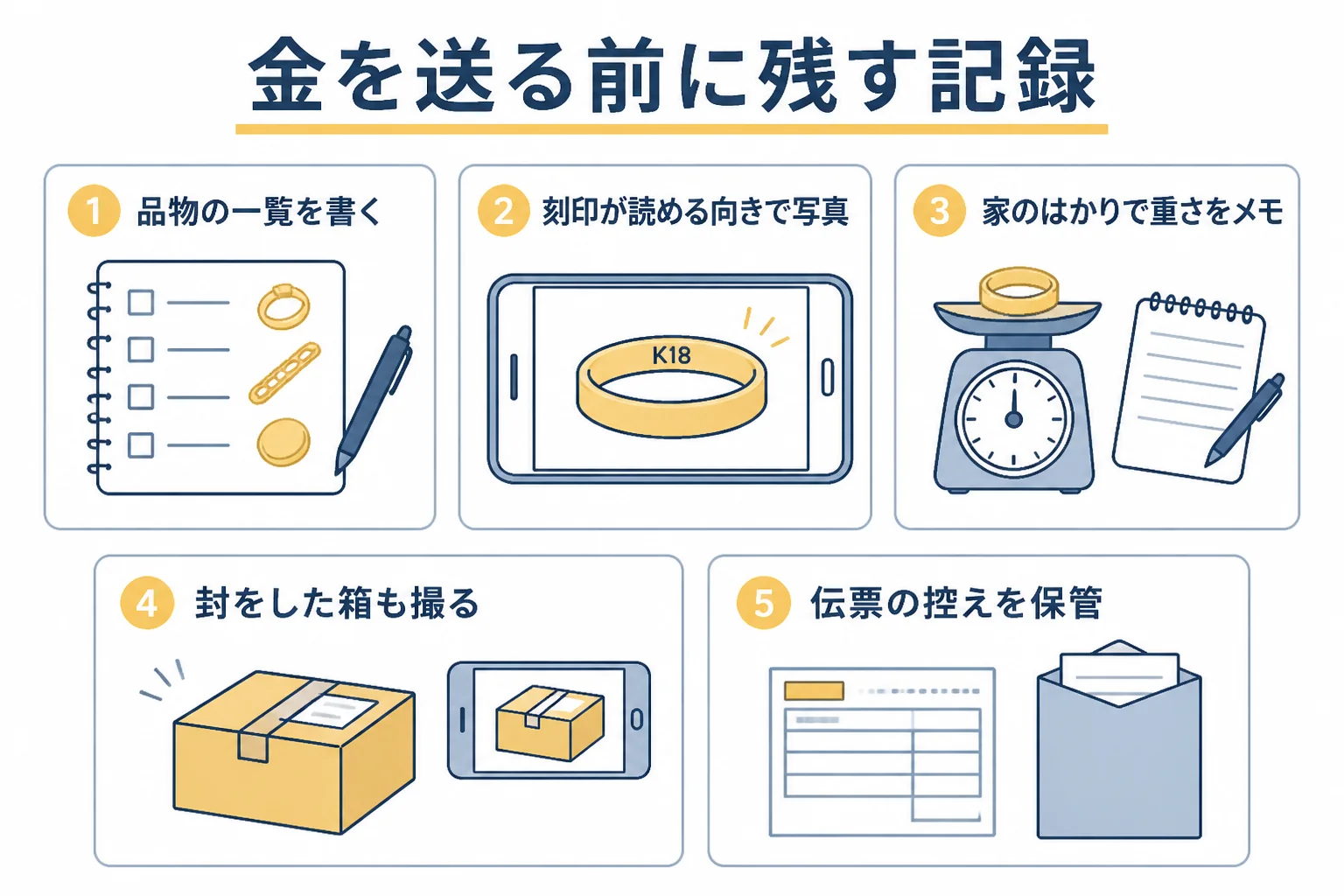 金を宅配買取に送る前に残しておく記録の図解