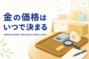 宅配買取で金の相場がいつの価格になるかを考えるイメージのイラスト