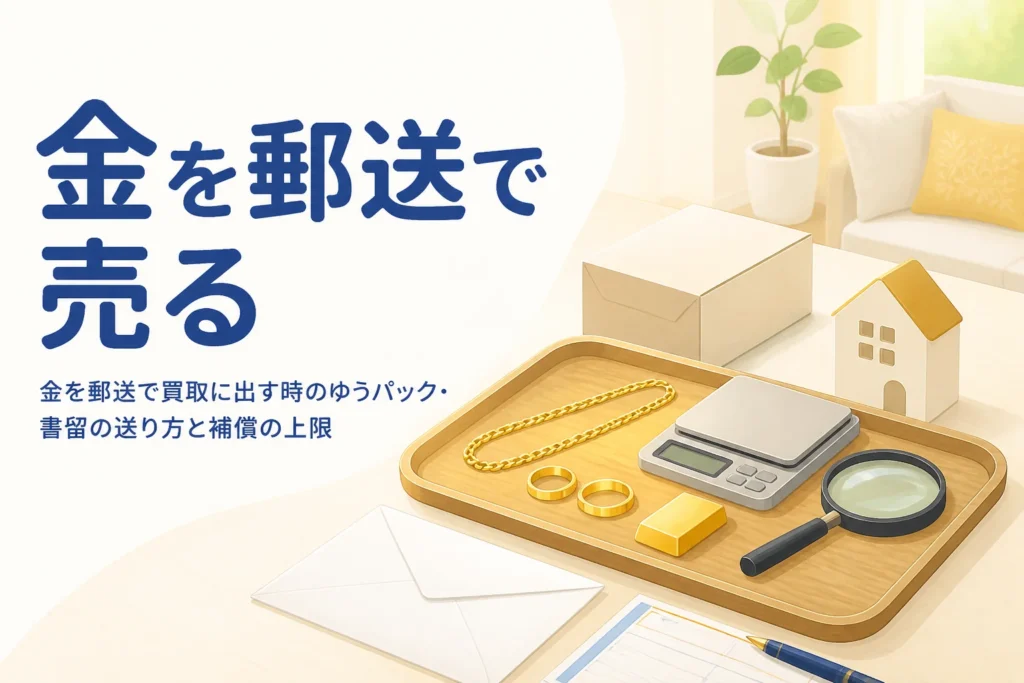 金を郵送で買取に出す時のゆうパック・書留の送り方と補償の上限を紹介する記事のアイキャッチ